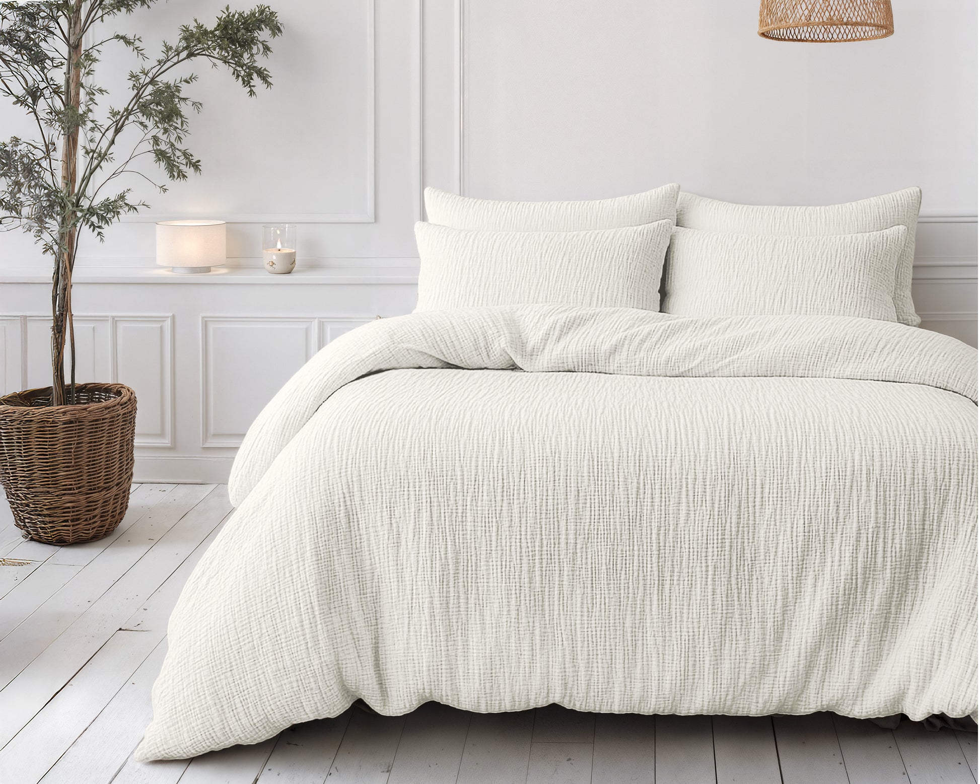 Lazy Dekbed Mousseline Beige Met Kussenslopen