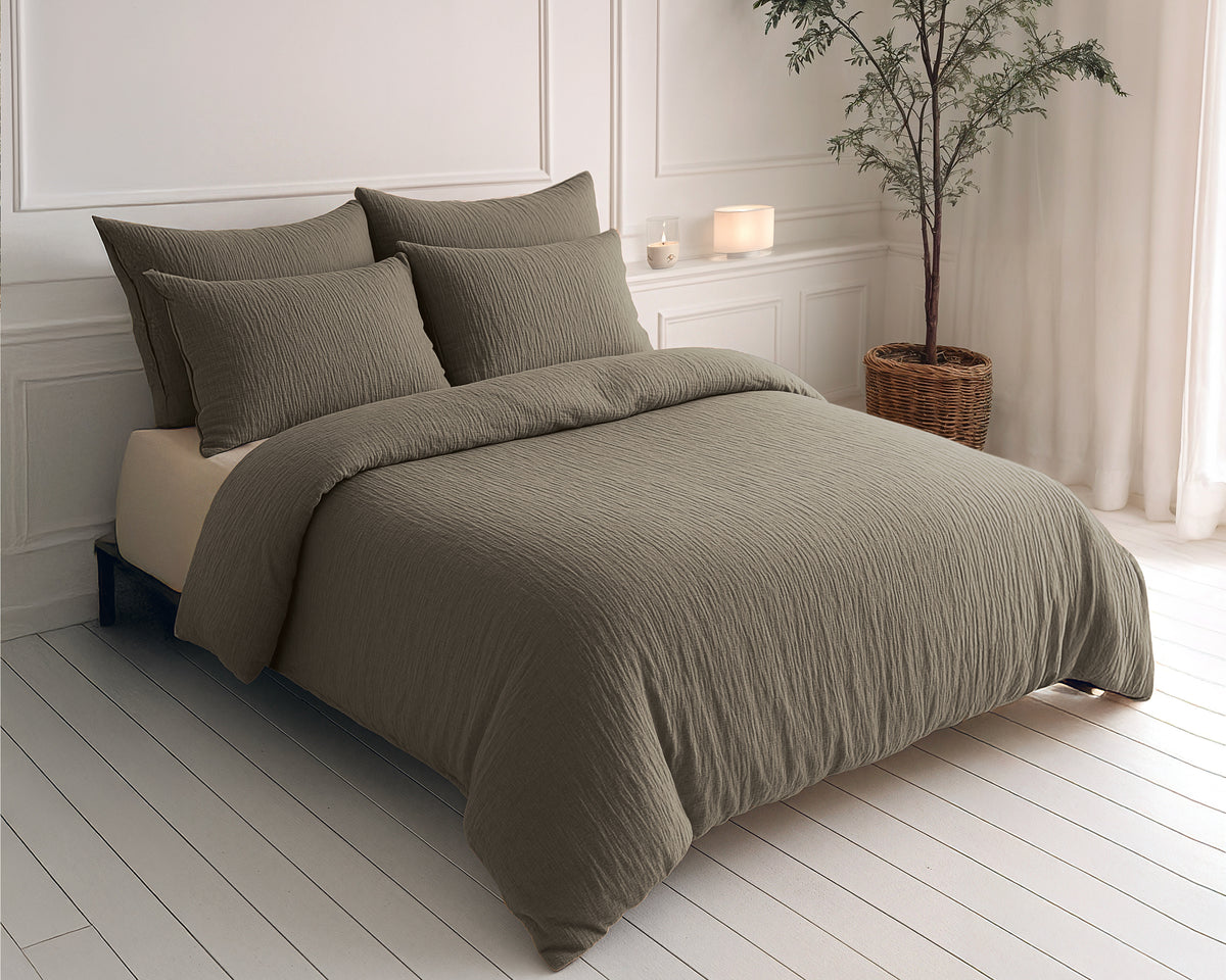 Sleeptime Lazy Dekbed Mousseline Taupe Met Kussenslopen – afbeelding 10