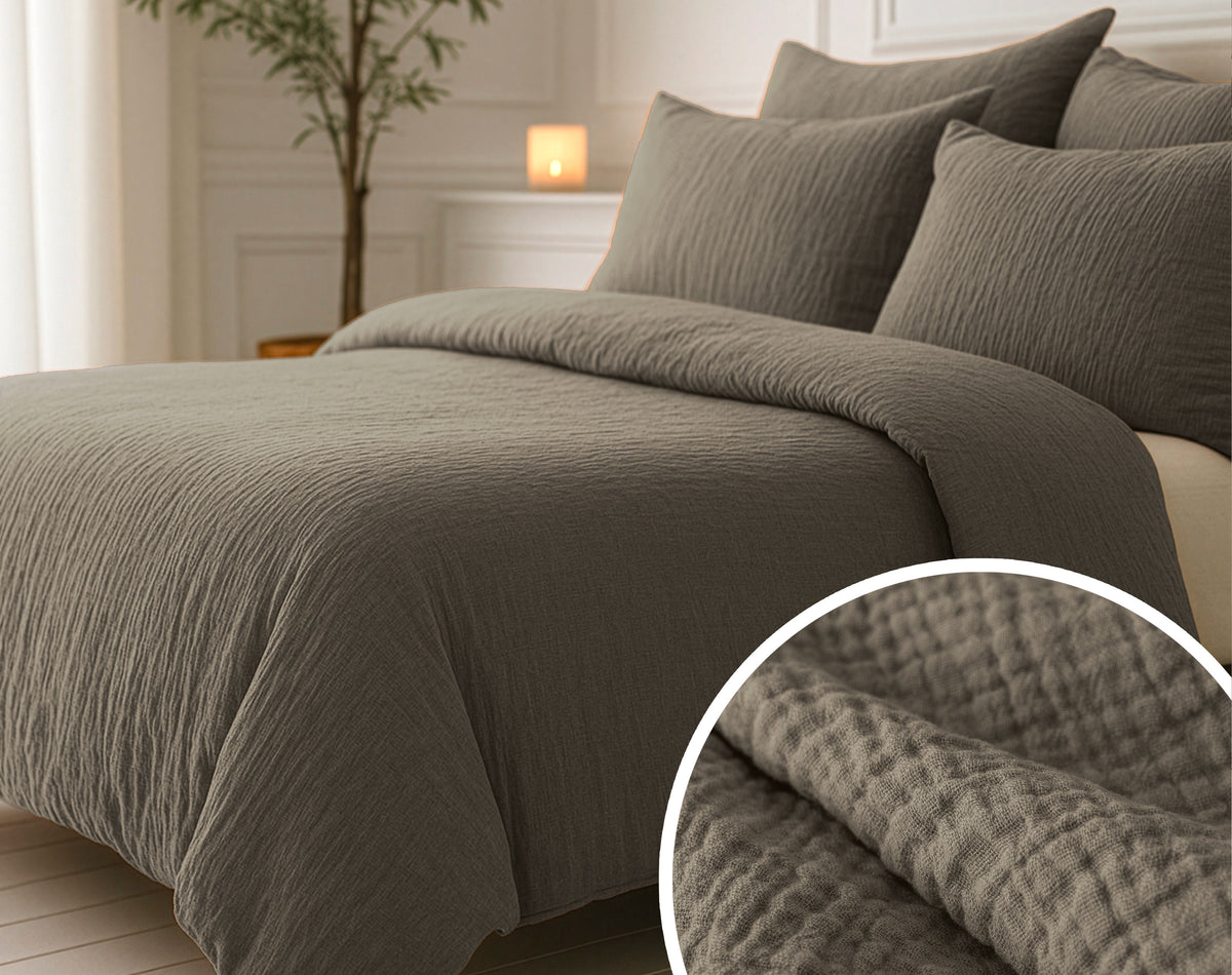 Sleeptime Lazy Dekbed Mousseline Taupe Met Kussenslopen – afbeelding 9