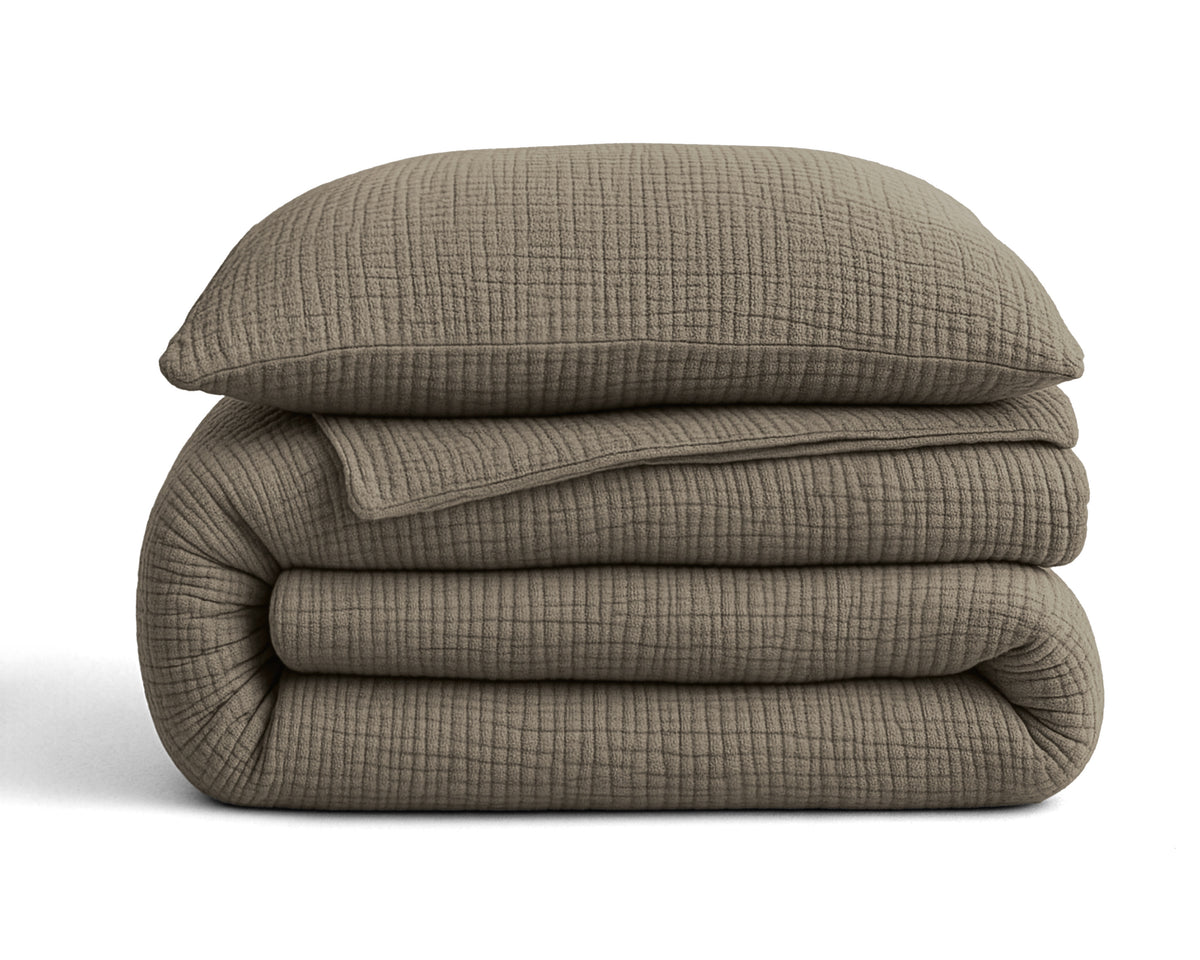 Sleeptime Lazy Dekbed Mousseline Taupe Met Kussenslopen – afbeelding 5