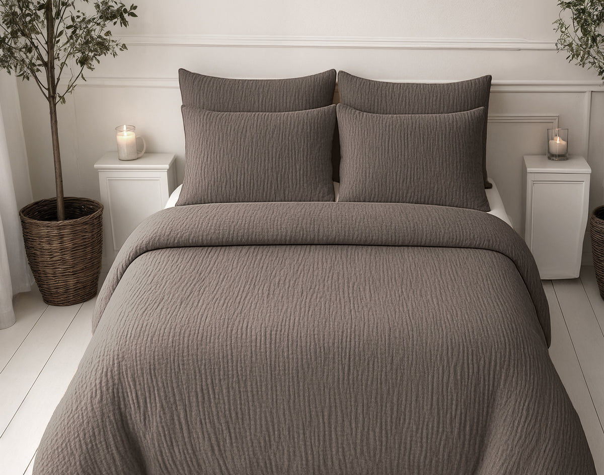 Sleeptime Lazy Dekbed Mousseline Donker Taupe Met Kussenslopen – afbeelding 4