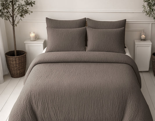 Sleeptime Lazy Dekbed Mousseline Donker Taupe Met Kussenslopen – afbeelding 4