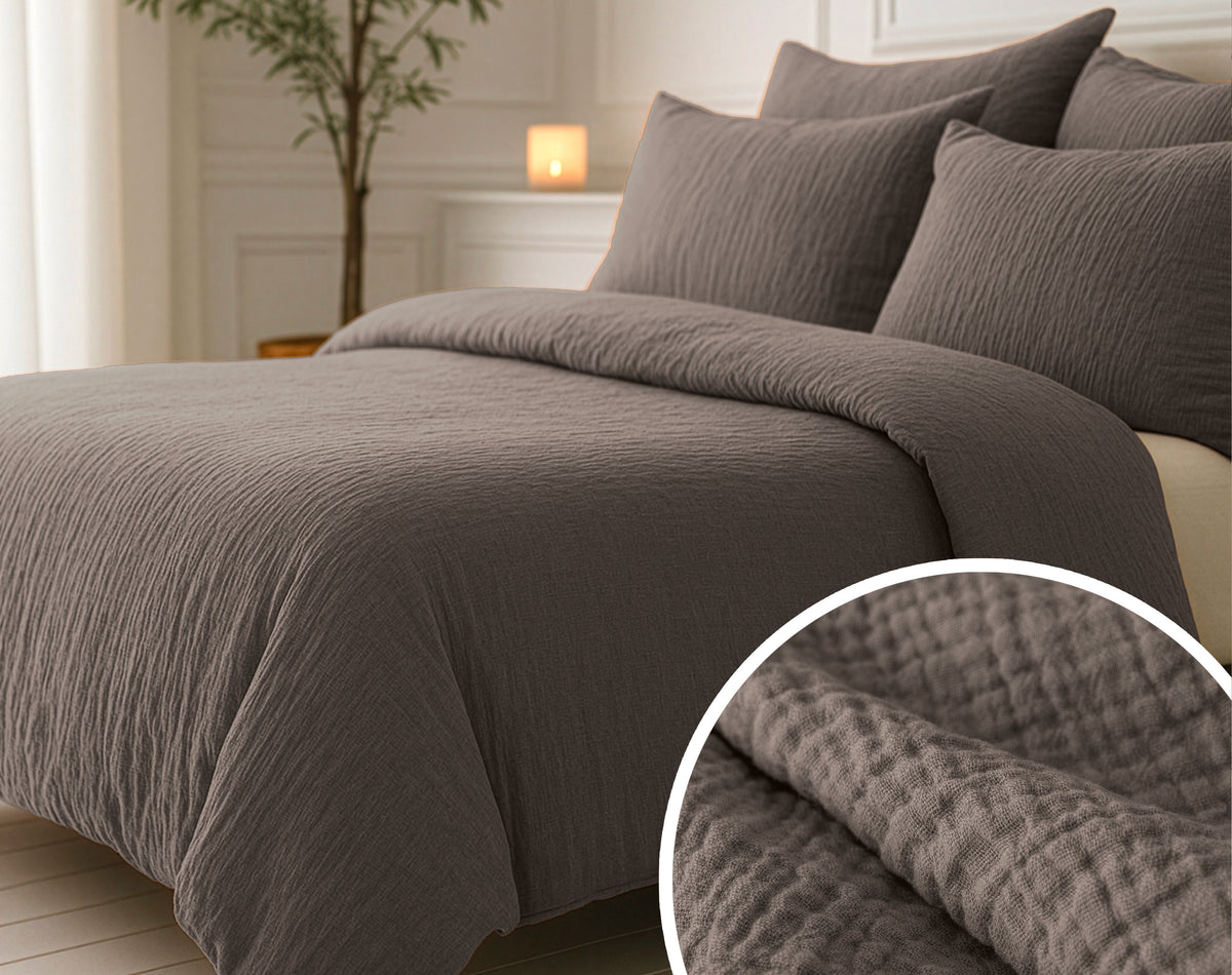 Sleeptime Lazy Dekbed Mousseline Donker Taupe Met Kussenslopen – afbeelding 5