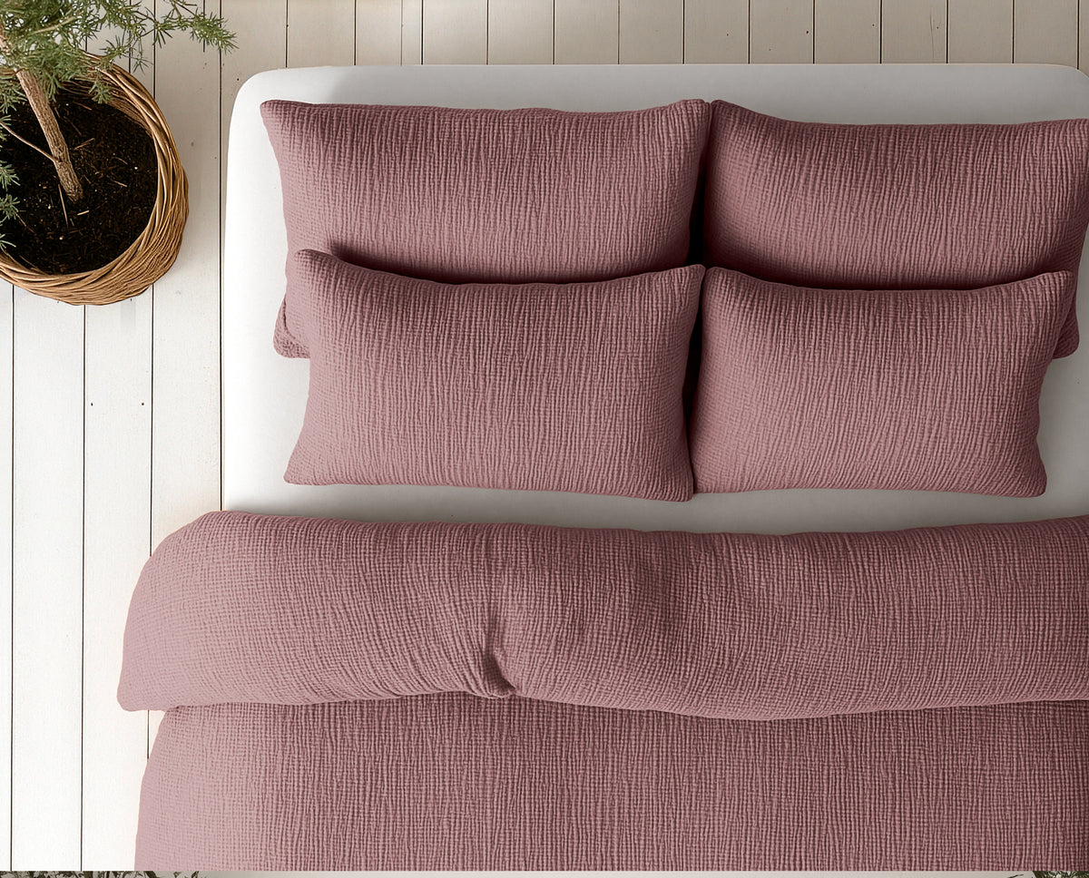 Sleeptime Lazy Dekbed Mousseline Oud Roze Met Kussenslopen – afbeelding 8