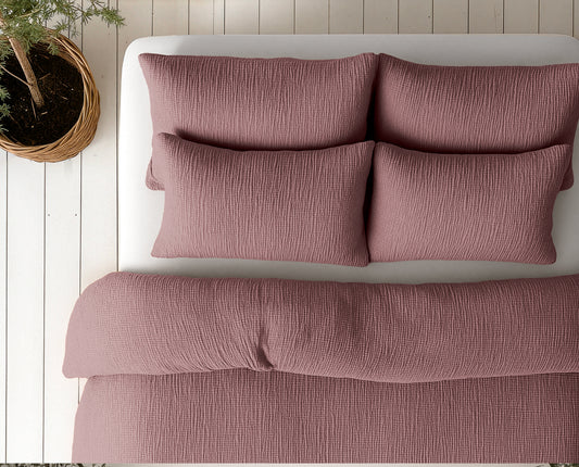 Sleeptime Lazy Dekbed Mousseline Oud Roze Met Kussenslopen – afbeelding 8