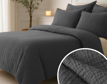 Sleeptime Lazy Dekbed Mousseline Antraciet Met Kussenslopen – afbeelding 9