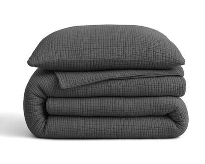 Sleeptime Lazy Dekbed Mousseline Antraciet Met Kussenslopen – afbeelding 5