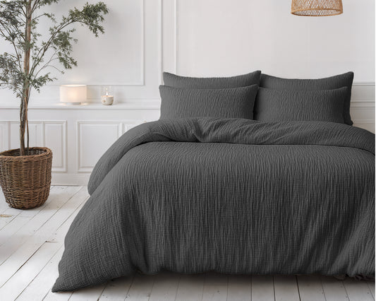 Lazy Dekbed Mousseline Antraciet Met Kussenslopen