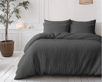 Lazy Dekbed Mousseline Antraciet Met Kussenslopen