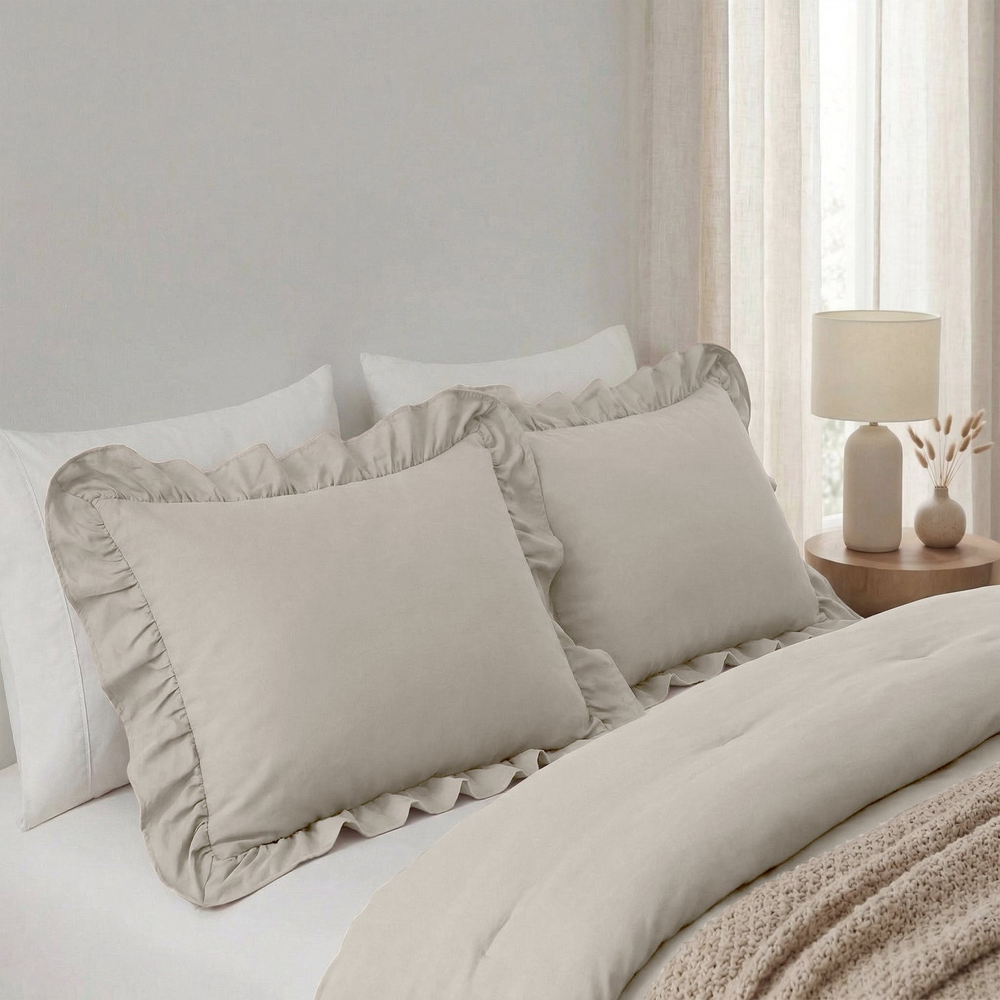Lazy Ruffles Kussenslopen 2pack Taupe/Grijs 60 x 70