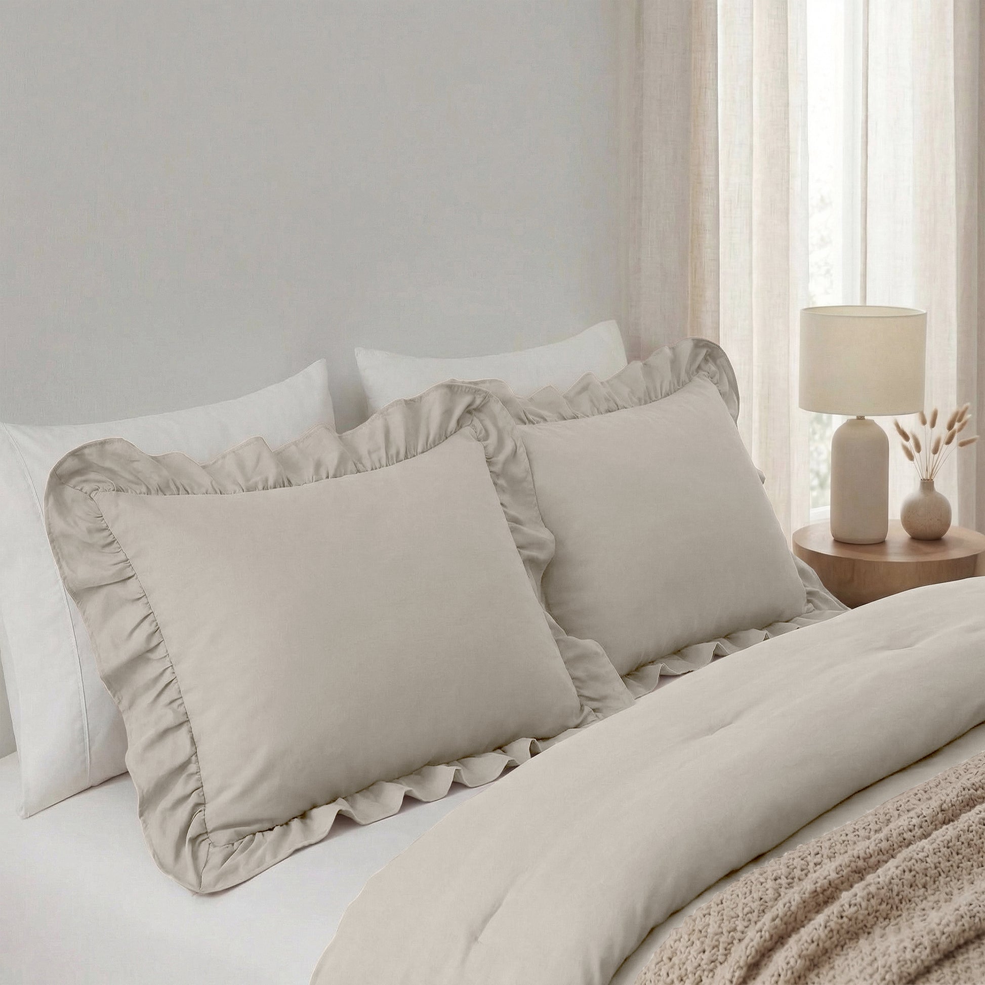 Lazy Ruffles Kussenslopen 2pack Taupe/Grijs 60 x 70