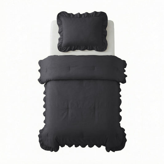 Lazy Dekbed Ruffles Antraciet