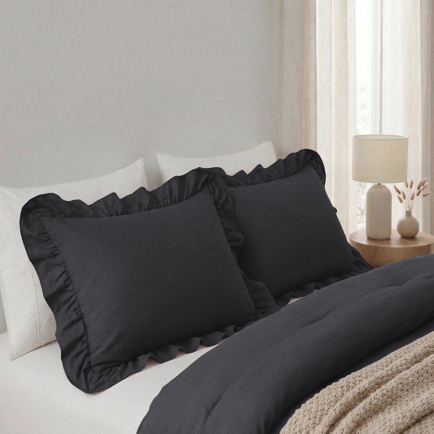 Lazy Ruffles Kussenslopen 2pack Antraciet 60 x 70