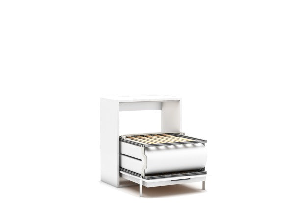 Bedkast maat 100 x 200, verticaal, kleur wit met kast en tafel