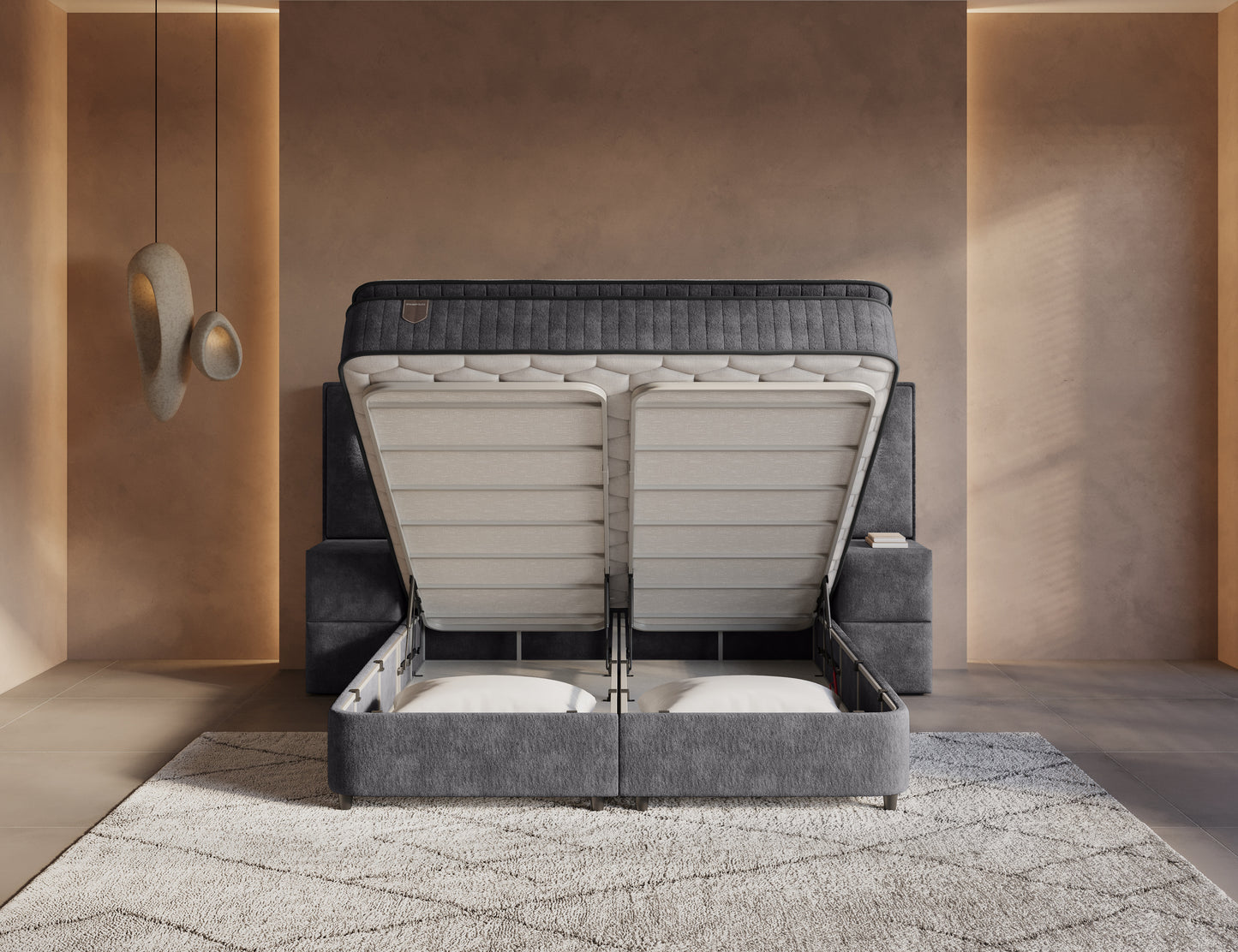 Opbergboxspring Cresta XL Antraciet incl. 2 nachtkastjes