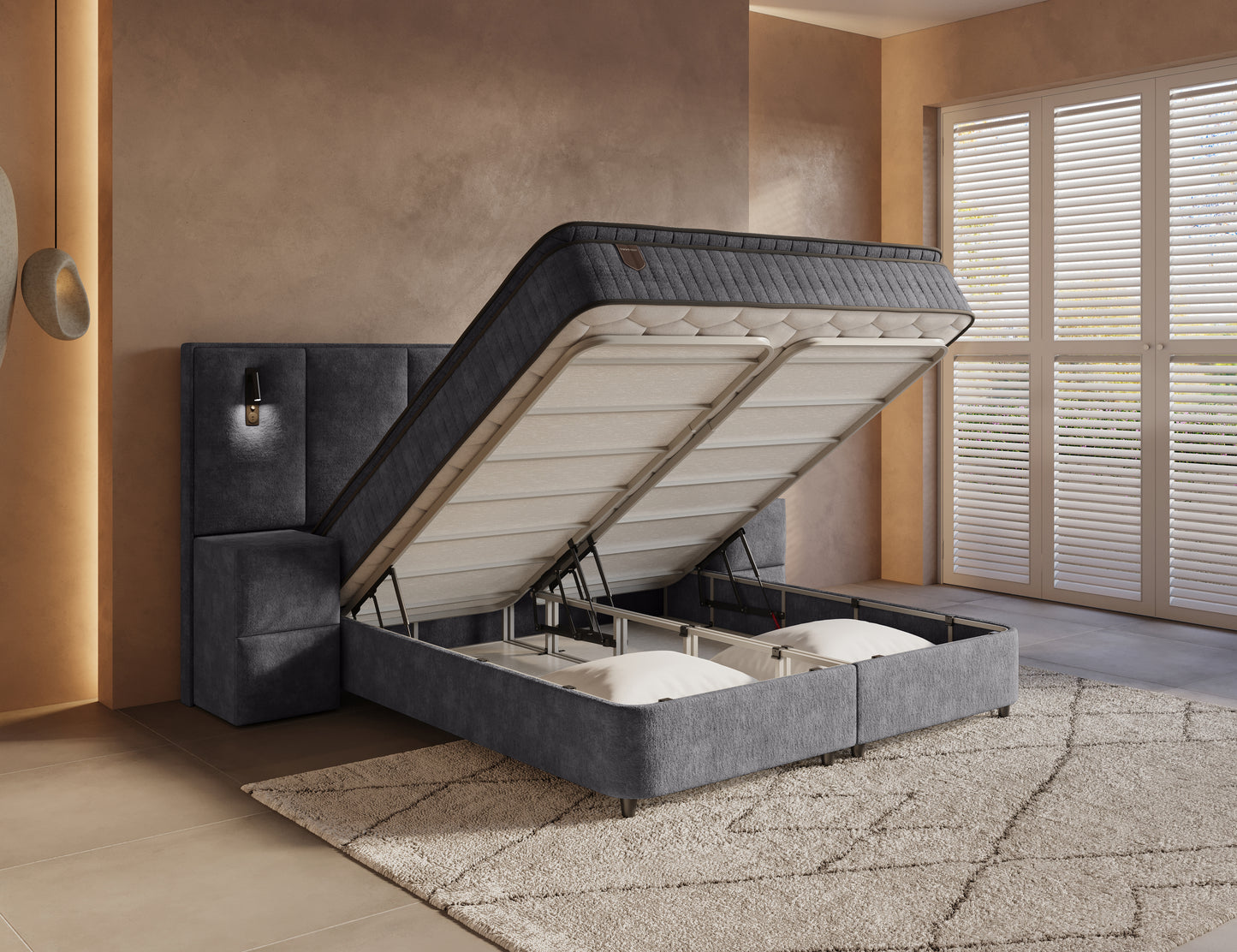Opbergboxspring Cresta XL Antraciet incl. 2 nachtkastjes