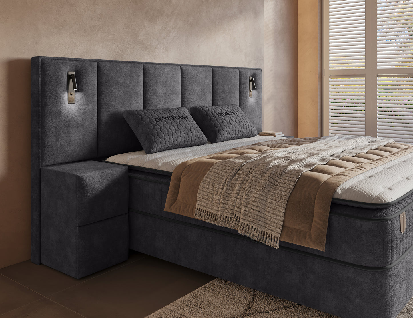 Opbergboxspring Cresta XL Antraciet incl. 2 nachtkastjes
