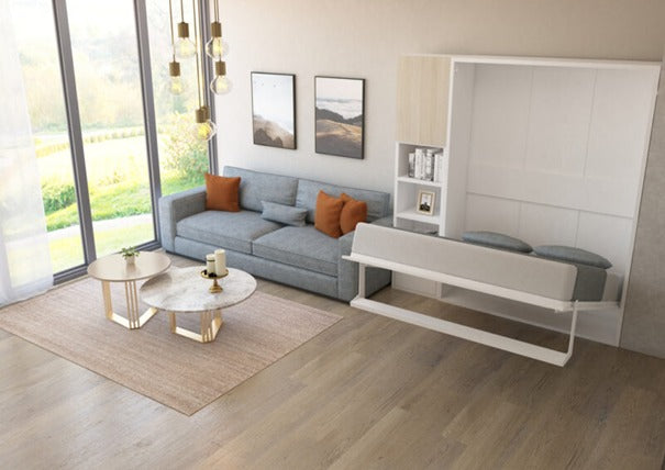 Opklapbed met tafel, maat 140 x 190, verticaal, kleur wit