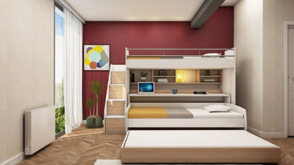 Stapelbed met 3 slaapplaatsen, bureau en ladder
