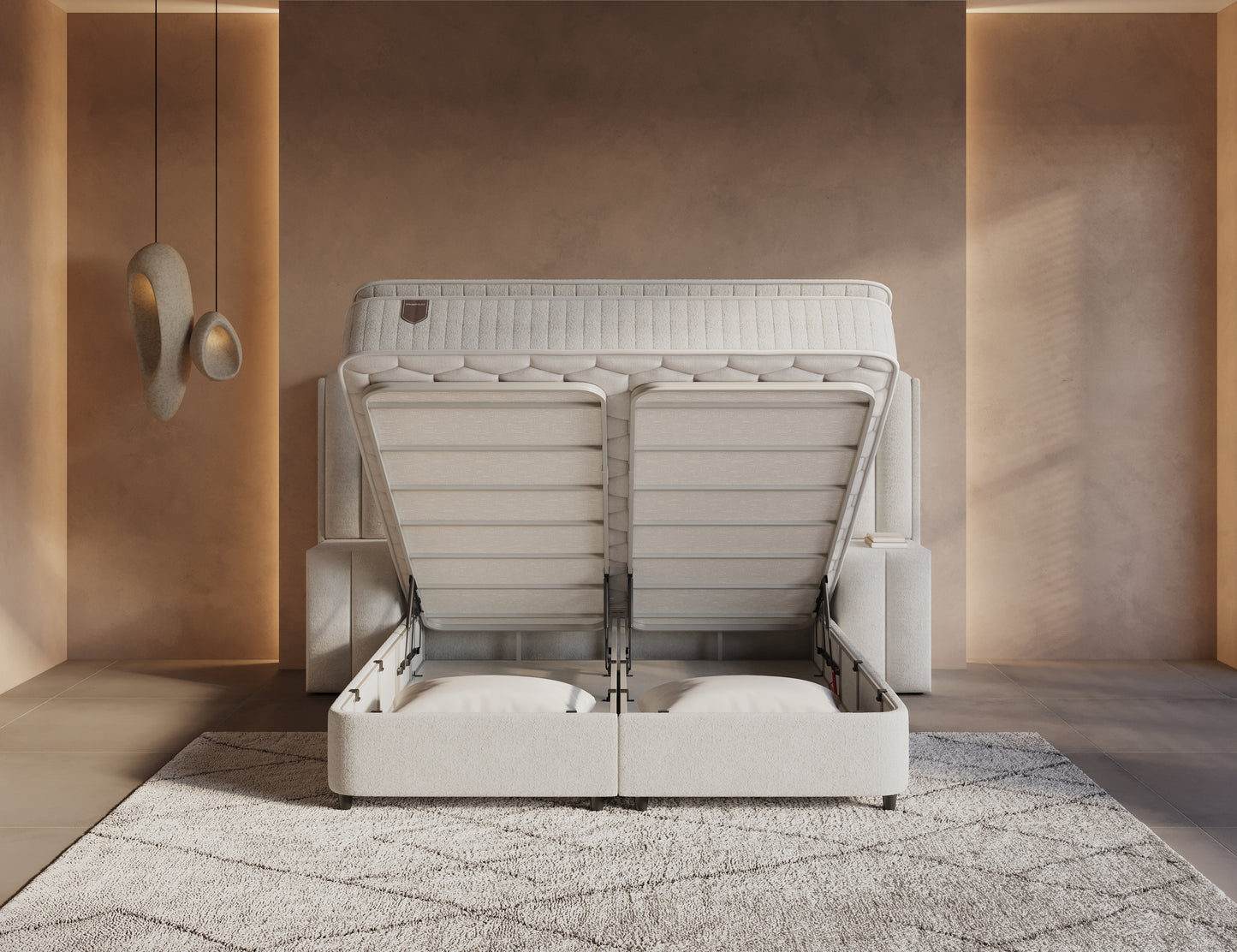 Opbergboxspring Imperial XL Beige incl. 2 nachtkastjes