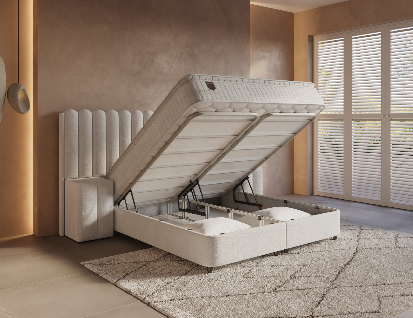 Opbergboxspring Imperial XL Beige incl. 2 nachtkastjes