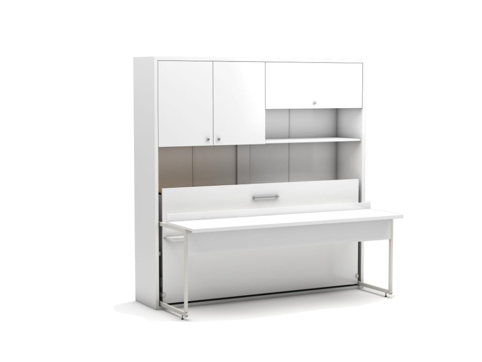 Opklapbed maat 90 x 190, horizontaal, met bureau en bovenkasten