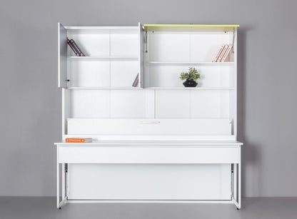 Opklapbed maat 90 x 190, horizontaal, met bureau en bovenkasten