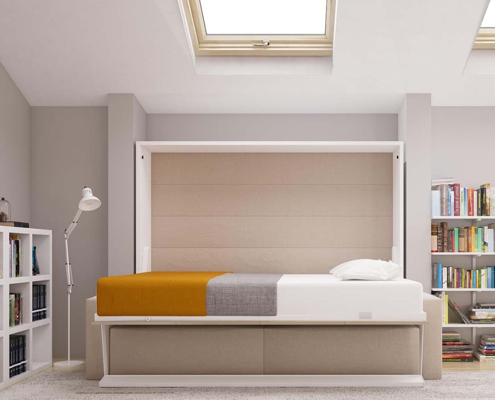 Bedkast maat 150 x 200, horizontaal, kleur wit en taupe
