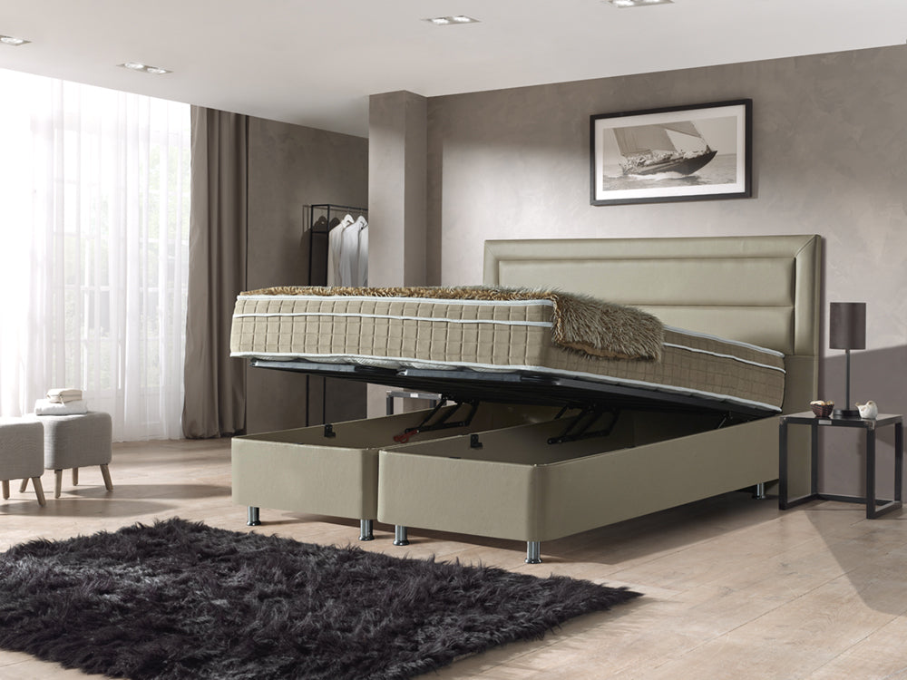 Boxspring met Opbergruimte Saint Tropez Kunstleer Taupe