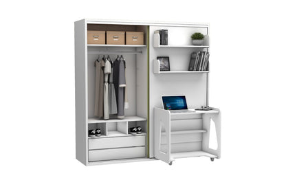 Bedkast maat 90 x 190, verticaal, met kledingkast, boekenkast en bureau