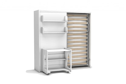 Bedkast maat 90 x 190, verticaal, met kledingkast, boekenkast en bureau
