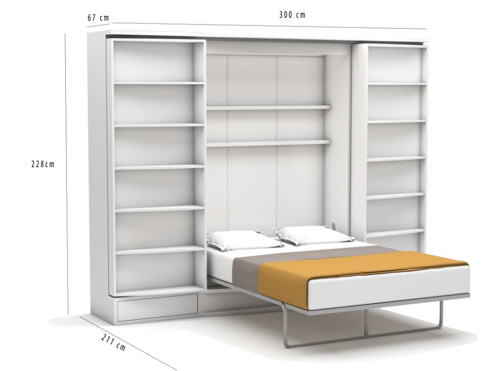 Bedkast maat 140 x 200, verticaal, met kasten
