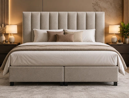 Alvano Bedding boxspring Milano met hoofdbord met verticale banen