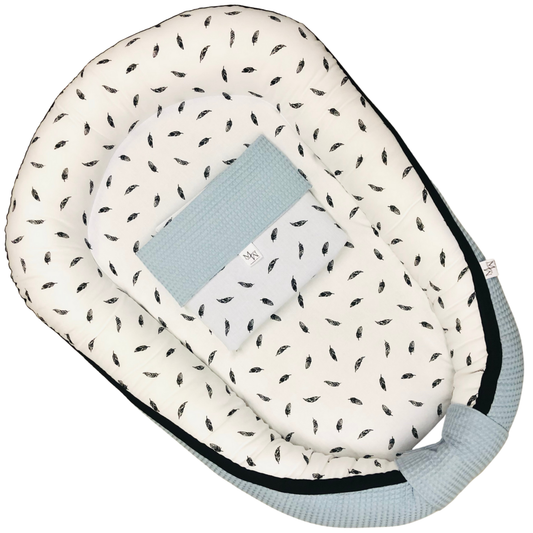 Mauties Mama Babynestje Veren blauw - met RITS - maat M