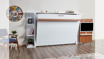 Opklapbed maat 140 x 190, horizontaal, kleur wit, met bureau