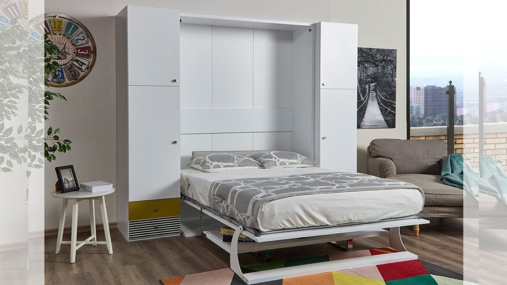 Opklapbed maat 140 x 190, verticaal, kleur wit