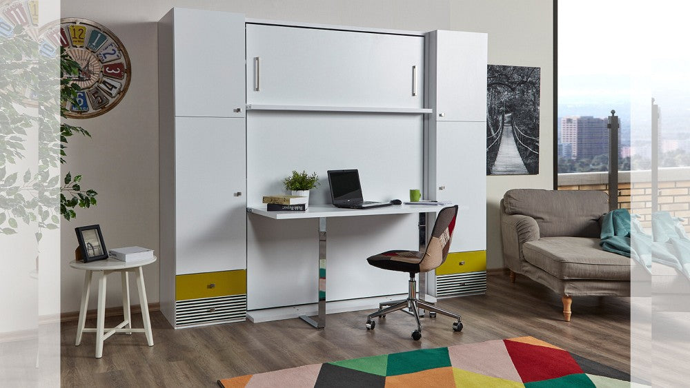 Opklapbed maat 140 x 190, verticaal, kleur wit