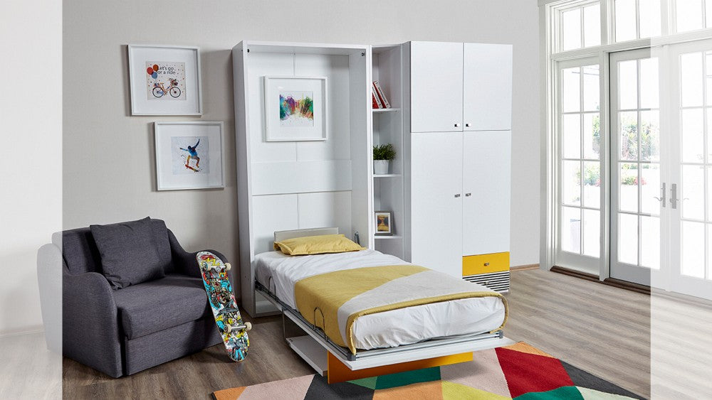 Opklapbed maat 90 x 190, verticaal, kleur wit