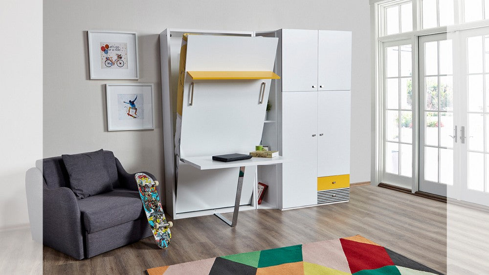 Opklapbed maat 90 x 190, verticaal, kleur wit
