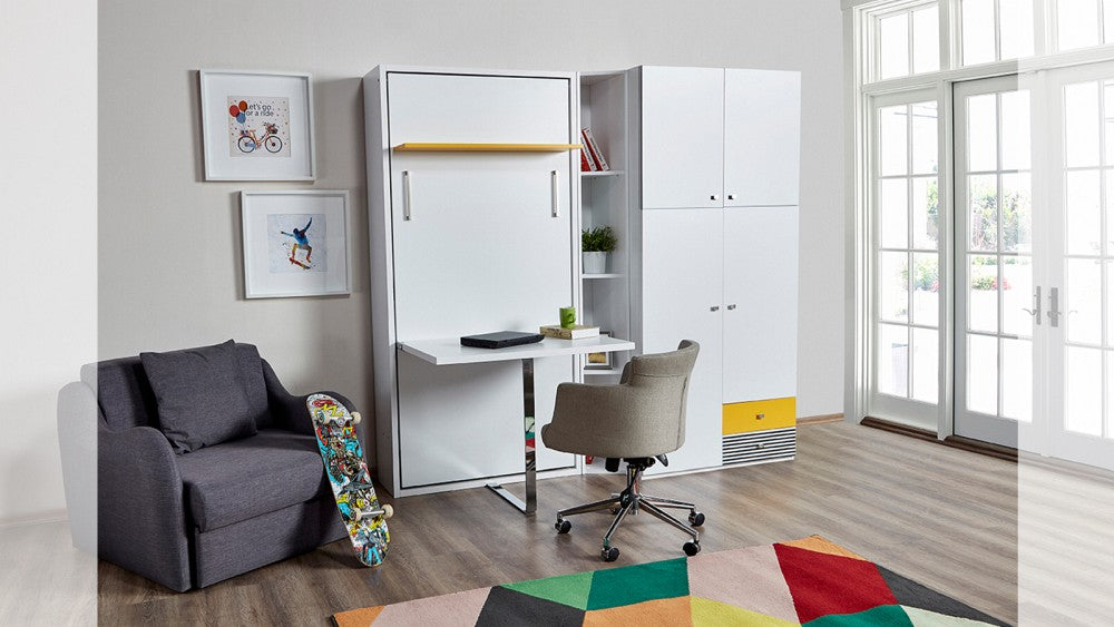 Opklapbed maat 90 x 190, verticaal, kleur wit
