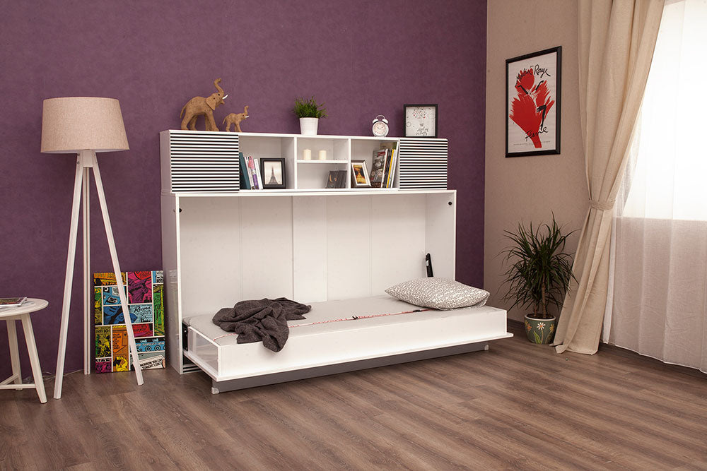Opklapbed maat 90 x 200, horizontaal, kleur wit