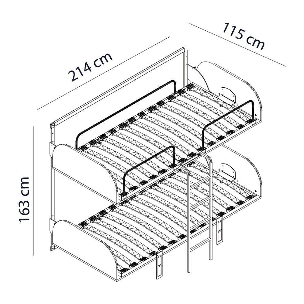 Opklapbed stapelbed, maat 90 x 200, horizontaal