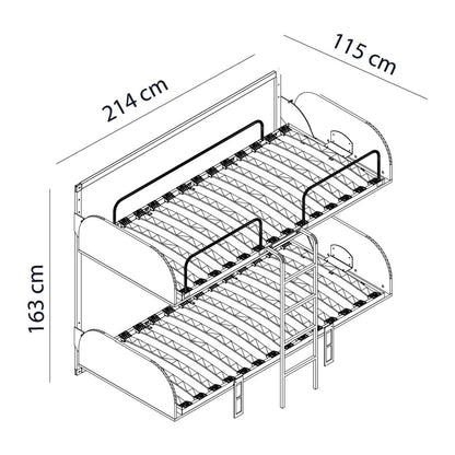 Opklapbed stapelbed, maat 90 x 200, horizontaal