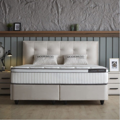 Skybedd Modebedd Beige boxspring met opbergruimte